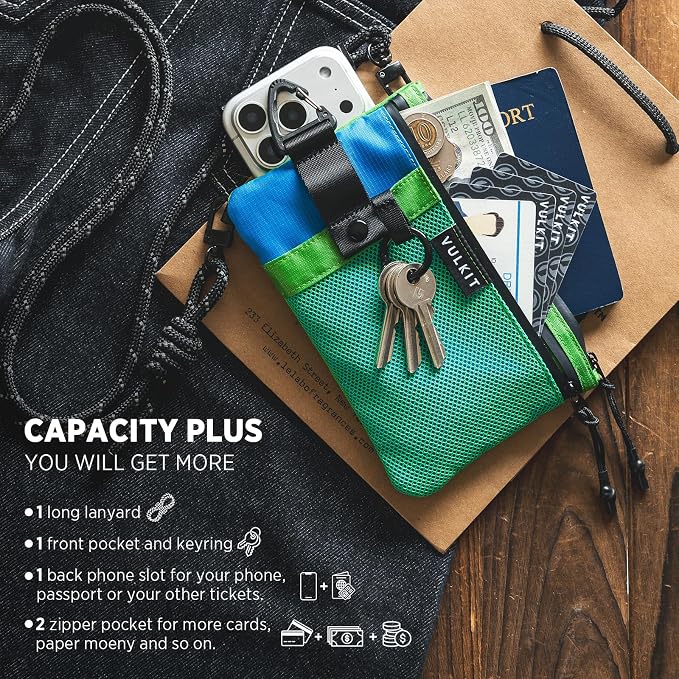 VULKIT RFID Blocking Travel Wallet for Men Women, Water Resistant Passport & Phone Holder with Detachable Lanyard and Key Ring, Lightweight Zipper Travel Wallet