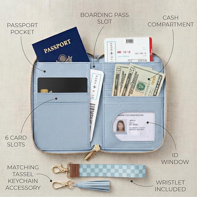 Beautiful Passport Holder for Travel with Wristlet Strap - All-in-One Wallet for Women with Card Slots and Tassel Keychain - Perfect RFID Blocking Case to Keep Your Travel Documents Organized & Safe