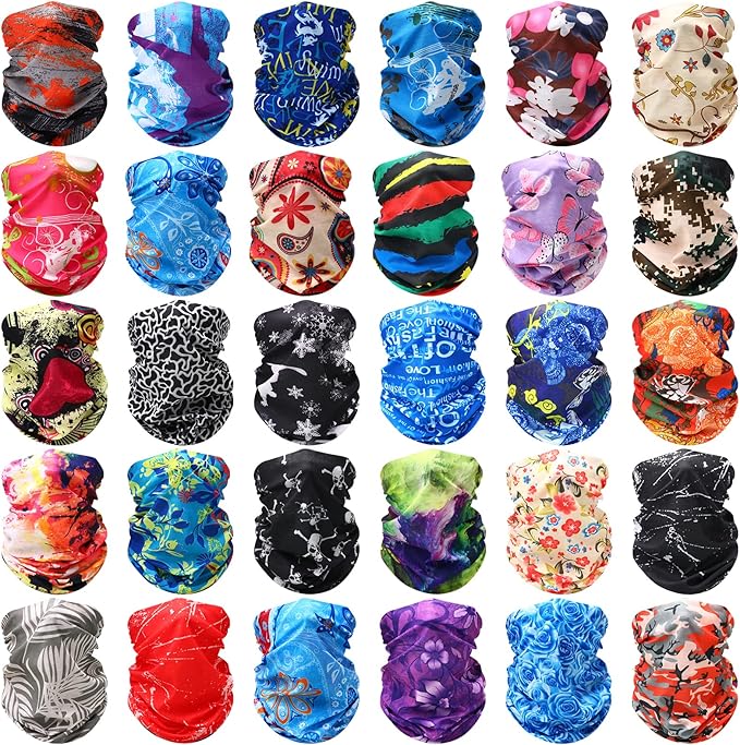 Tarpop 12/30 Pcs Neck Gaiters Scarf Elastic Wrap Headband Sweat Absorbing Bandana for Women Men Sports Yoga Running