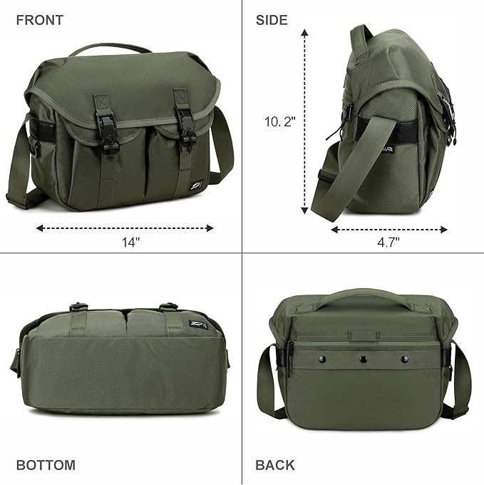 Padwa Lifestyle Green Camera Bag - Nylon Flap Camera Photography Bag with Removable Lining for Single Shoulder & Crossbody and Hand Carry,Weather Resistant Casual Camera Bag for Cameras & Drone