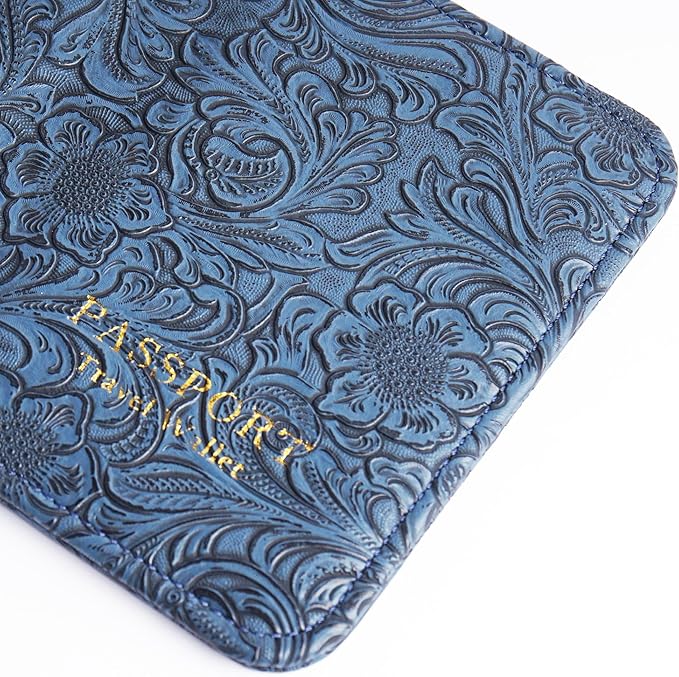 lizimandu Passport Holder with Airtag Slot, Airtag Passport Wallet for Men Women, Slim Leather Passport Holder Case Family for Travel Anti-Lost(1-Carved Blue2)