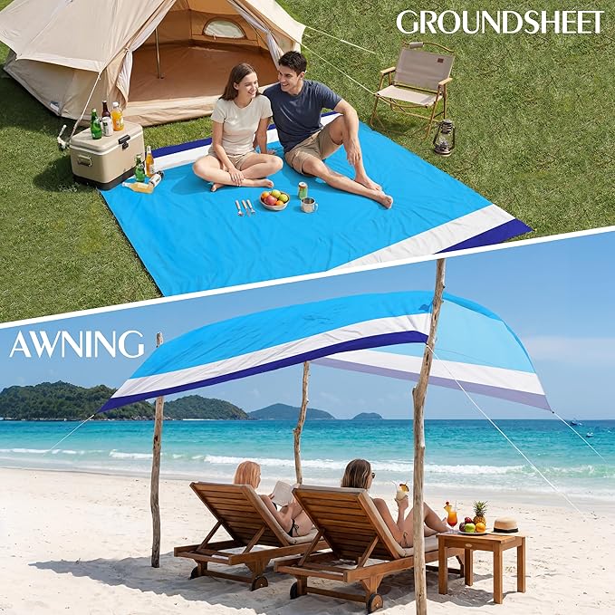Aroveea Beach Blanket Waterproof Sandproof 1-7 Adult Oversized 78''X81''/10'X9' Lightweight Durable Compact Sand Free Beach Mat for Travel Camping Hiking Picnic Blanket