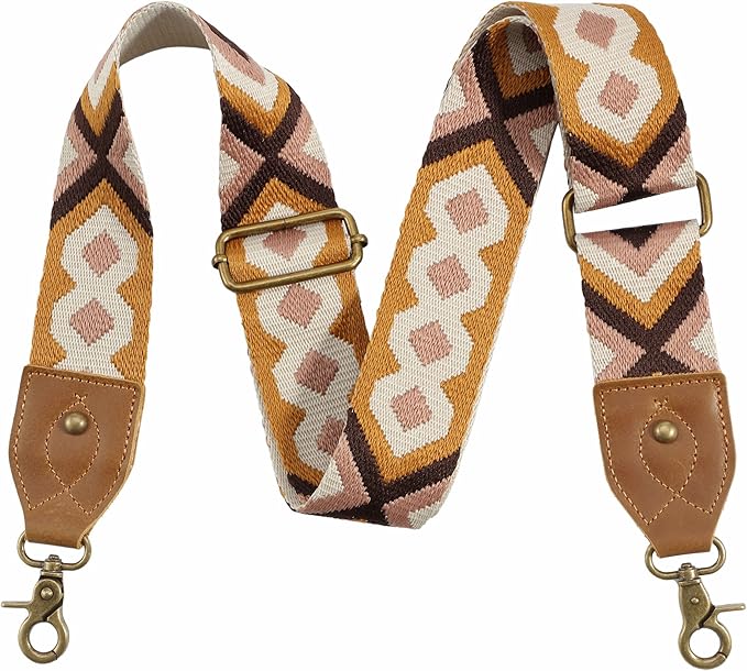 Nefelibata Purse Strap-2"Crazy Horse Leather Bag Strap Adjustable Replacement,Retro Jacquard Embroidery Crossbody Straps