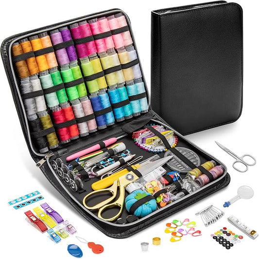KEYHOT Sewing kit Basic,Needle and Thread Kit,Travel Small Sewing Machine Supplies for Adults Beginners Men, Home Travel Emergency Including Scissors Measure Tape Needle Threader (203pcs)