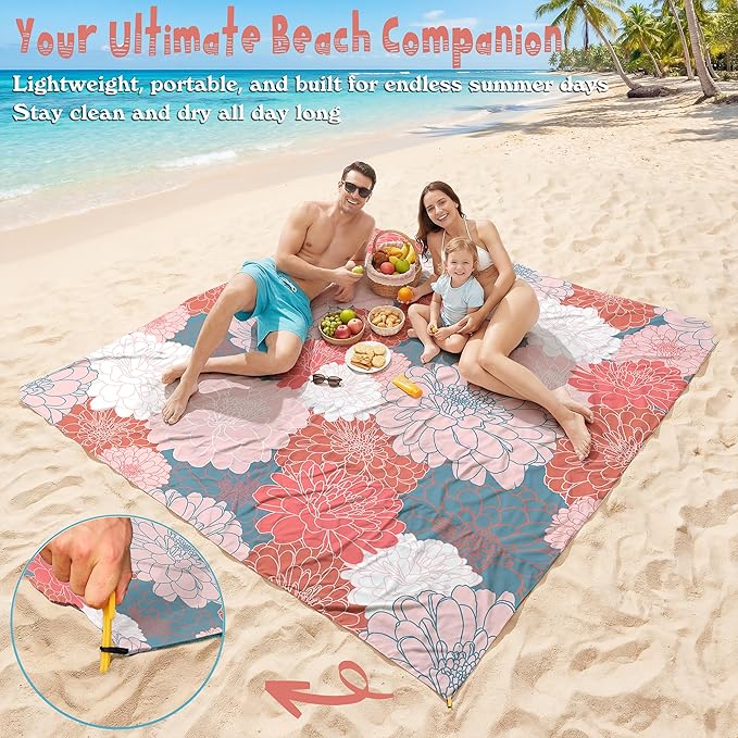 Aroveea Beach Blanket Waterproof Sandproof 1-7 Adult Oversized 78''X81''/10'X9' Lightweight Durable Compact Sand Free Beach Mat for Travel Camping Hiking Picnic Blanket