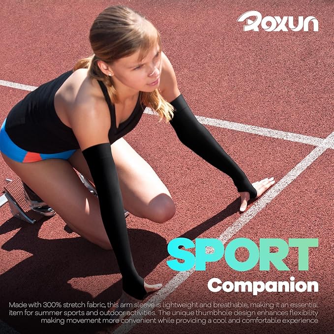 ROXUN Arm Sleeves with Thumb Hole, Cooling UV Sun Protection Compression Tattoo Cover Up for Men/Women
