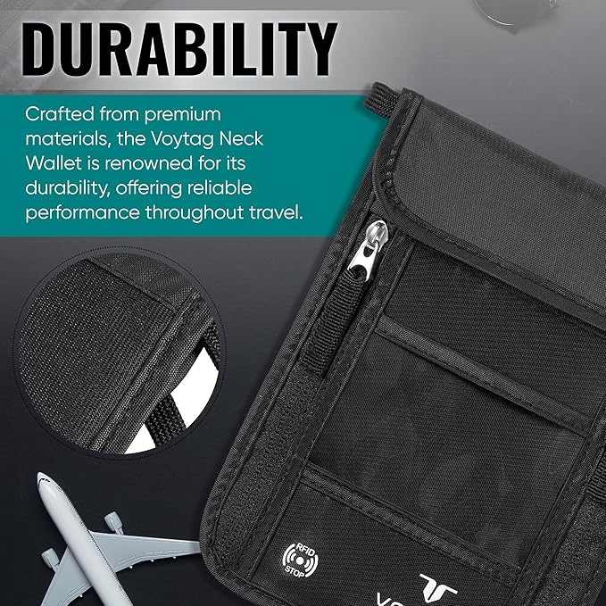 Ultra-Slim Comfort Neck Wallet & Passport Holder - RFID-Protected, Stylish Travel Pouch for Men & Women (Black)