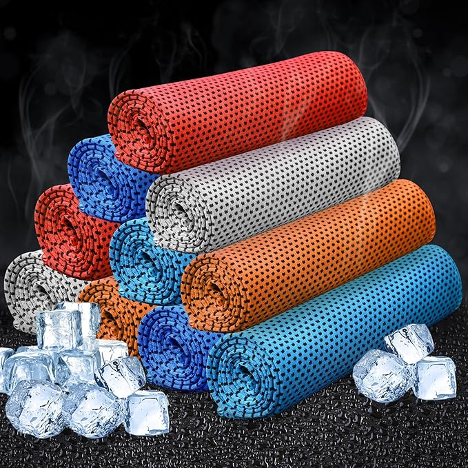 Honoson 10 Pcs Cooling Towel Bulk - Neck & Face Cool Chilly Towels Microfiber Breathable Sport Sweat Rag for Gym, Yoga, Travel, Camping, Running, Outdoor (Vivid Colors)