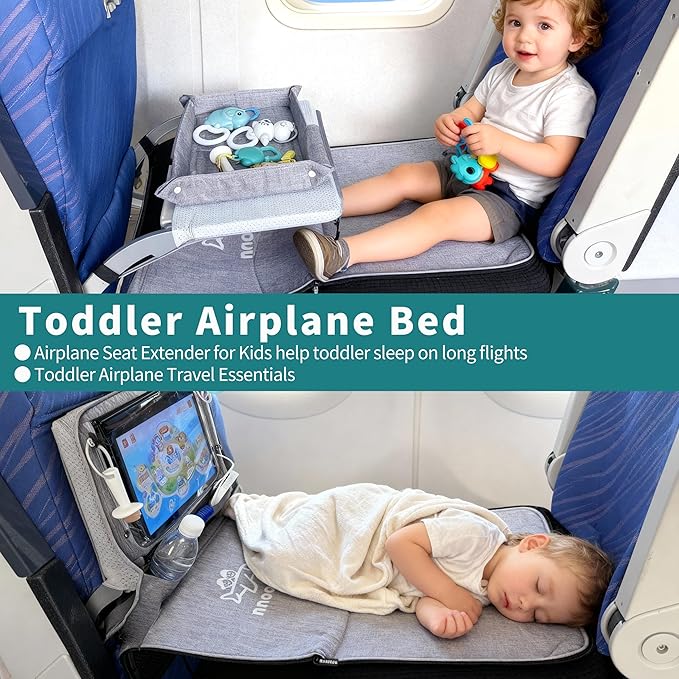 Toddler Airplane Bed for Toddler with Tray Cover Can Turn into Bag, Toddler Airplane Seat Extender for Kids, Baby Airplane Bed Baby Travel Essentials for Flying, Toddler Travel Bed