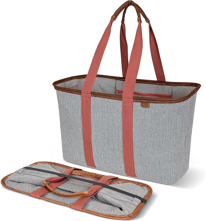CleverMade Collapsible LUXE Tote, 30L Foldable Grocery Shopping Bag, Reusable