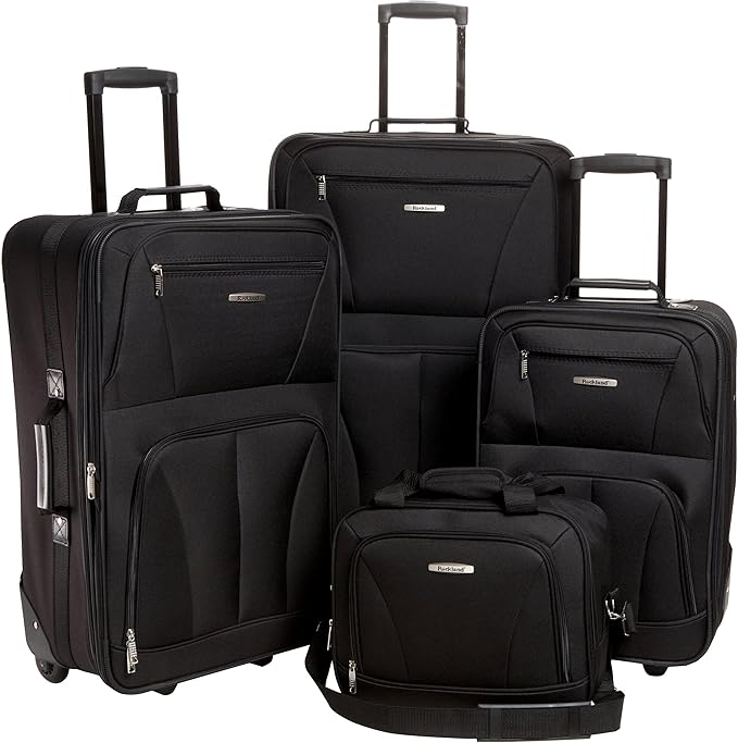Rockland Fashion Softside 4 Piece Luggage Set, Expandable, (14" Tote/19"/24"/28"), Black
