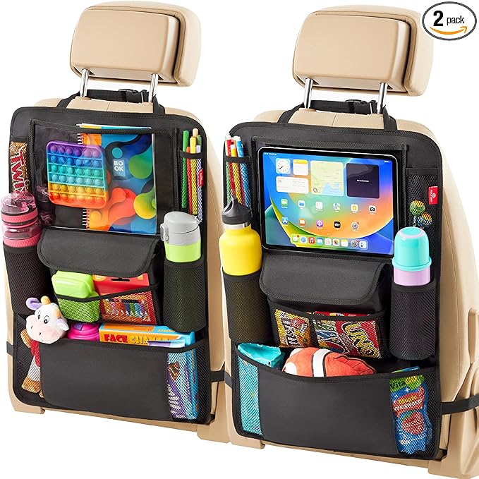 Helteko Car Seat Organizer, Ultra Version Kids Backseat Car Organizers and Storage, Waterproof Back Seat Protector Kick Mats with Tablet Holder 12" Car Accessories Interior, Black 2 Pack