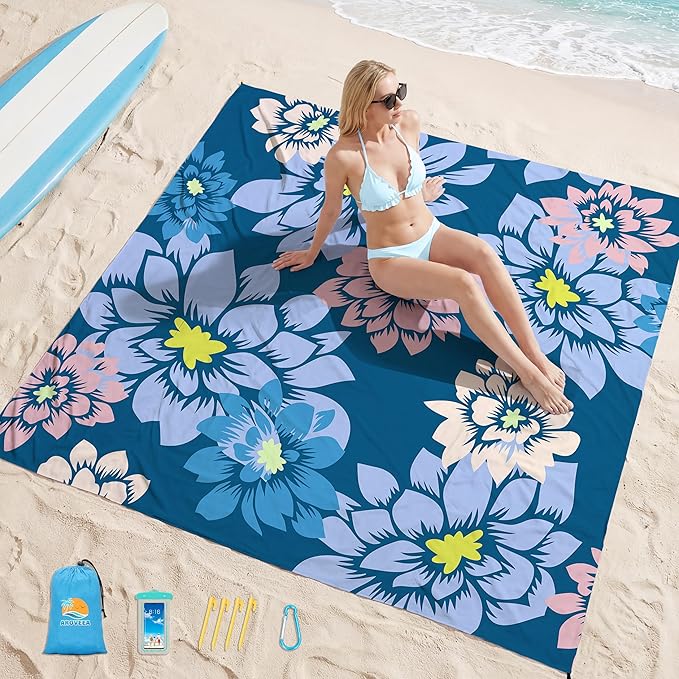 Aroveea Beach Blanket Waterproof Sandproof 1-7 Adult Oversized 78''X81''/10'X9' Lightweight Durable Compact Sand Free Beach Mat for Travel Camping Hiking Picnic Blanket