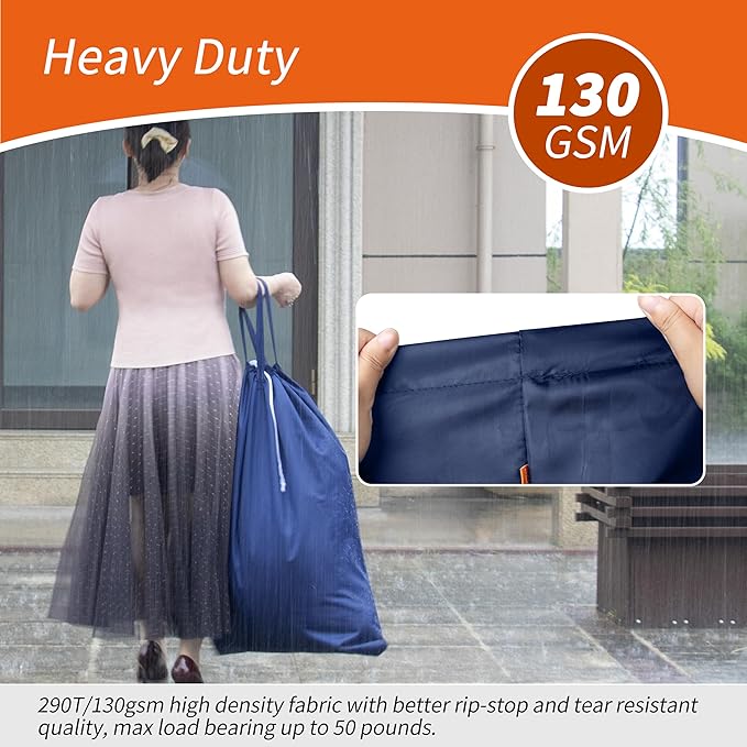 Polecasa Extra Heavy-Duty Laundry Bag 28x36”- Machine Washable Large Storage Bag with Reinforced Handles & Drawstring Closure & ID Tag for College Dorm Travel - Navy