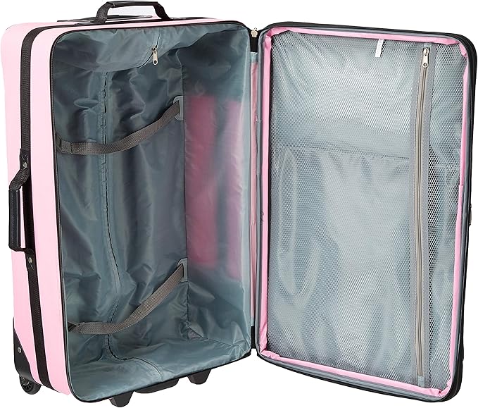 Rockland Fashion Softside 4 Piece Luggage Set, Expandable, (14" Tote/19"/24"/28"), Pink Cross