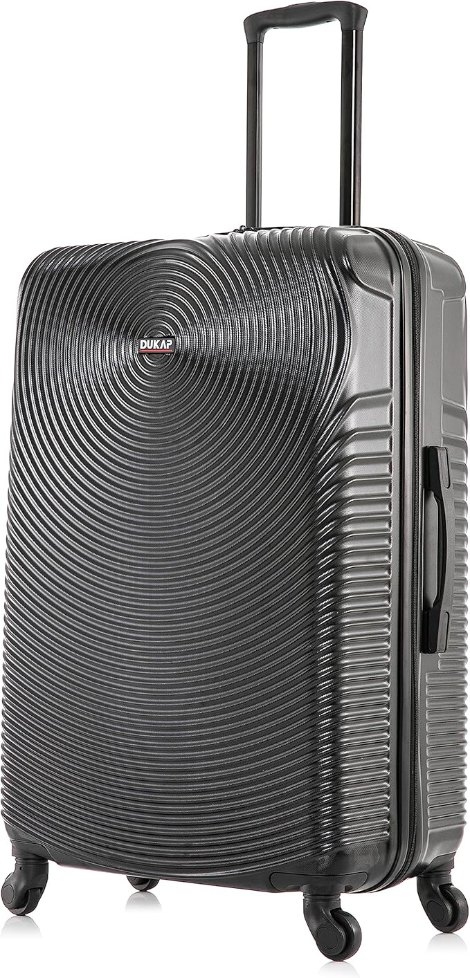 DUKAP INCEPTION Lightweight Hardside Spinner Luggage with Ergonomic Handles, Travel Suitcase with Four Spinner Wheels and Studs, 28-Inch Large Checked Luggage | Black