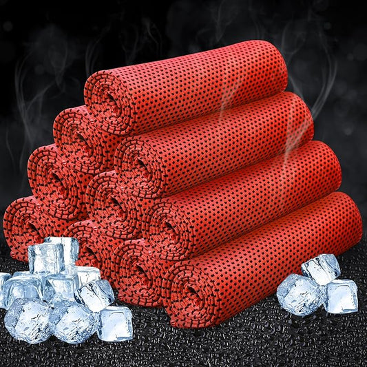 Honoson 10 Pcs Cooling Towel Bulk - Neck & Face Cool Chilly Towels Microfiber Breathable Sport Sweat Rag for Gym, Yoga, Travel, Camping, Running, Outdoor (Red)