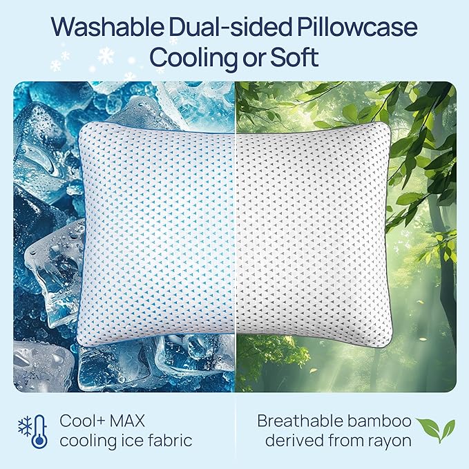 Small Cooling Memory Foam Pillow for Travel & Camping, Compressible Original Adjustable Pillow for Medium Firm Neck Knee Lumbar Support, Washable CertiPUR-US, Ideal Sleeping, Car, Airplane,Backpacking
