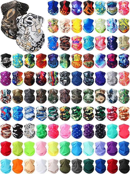 100 Pcs Bulk Neck Gaiters for Men Women Balaclava UV Face Mask Headband Face Covering Neck Tube Scarf Outdoor,100 Style