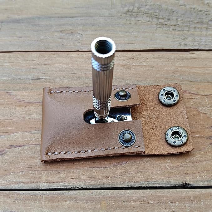Handmade Leather Safety Razor Cover, Double Edge Head Case, Travel Protection Accessory (Yellow)