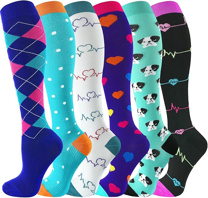 bropite Flora Compression Socks for Women & Men-Knee high 6 Pairs 20-30mmhg Support Running Nurse Travel