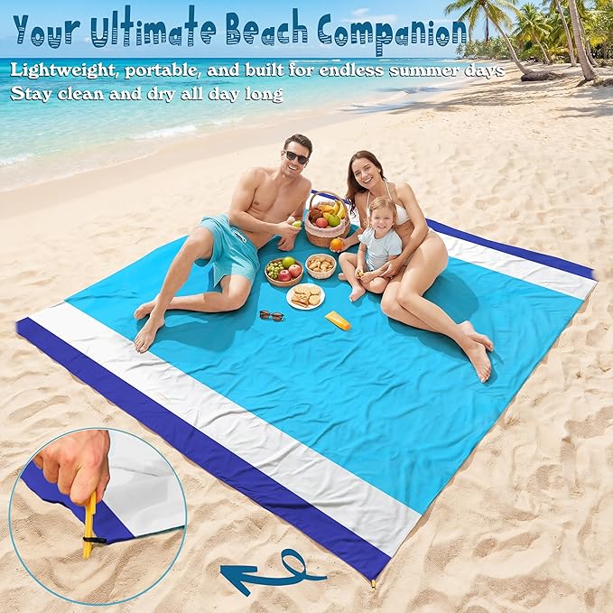 Aroveea Beach Blanket Waterproof Sandproof 1-7 Adult Oversized 78''X81''/10'X9' Lightweight Durable Compact Sand Free Beach Mat for Travel Camping Hiking Picnic Blanket