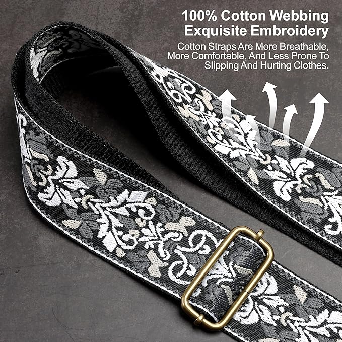 Nefelibata Purse Strap-2"Crazy Horse Leather Bag Strap Adjustable Replacement,Retro Jacquard Embroidery Crossbody Straps