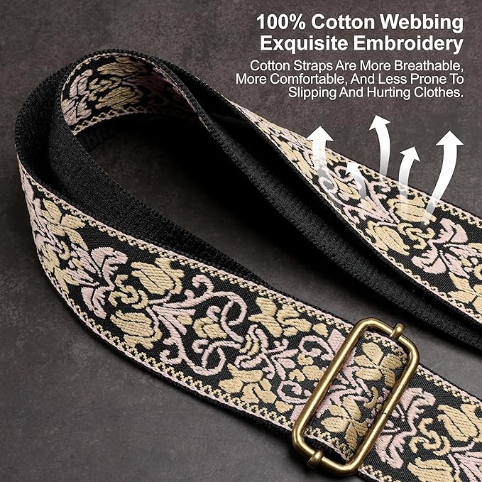 Nefelibata Purse Strap-2"Crazy Horse Leather Bag Strap Adjustable Replacement,Retro Jacquard Embroidery Crossbody Straps