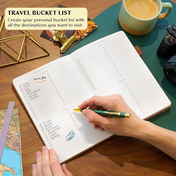 Legend Vintage Travel Journal – Traveling Diary & Photo Album for Men, Women & Family with Bucket List – Vacation Essentials (Brown)