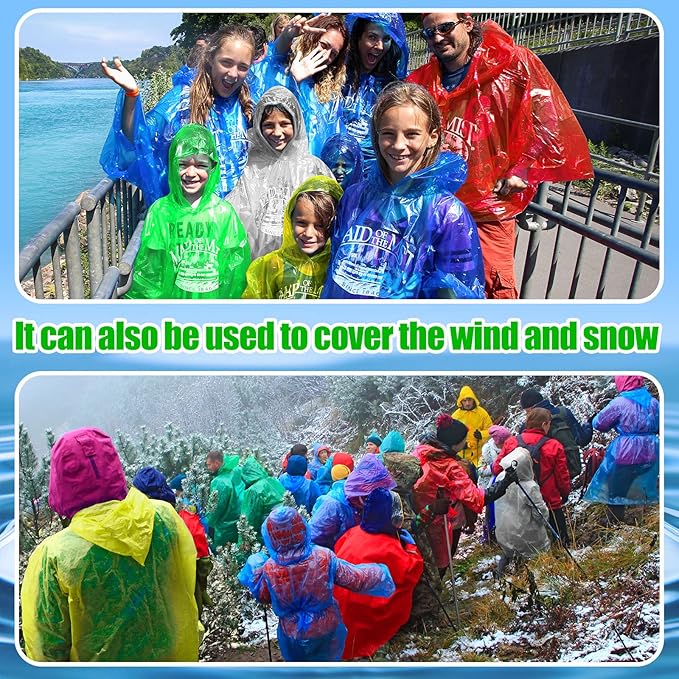 Handepo 100 Pack of Adult Rain Ponchos with Hood Disposable Plastic Rain Ponchos Bulk Emergency Raincoat for Men Women Adult