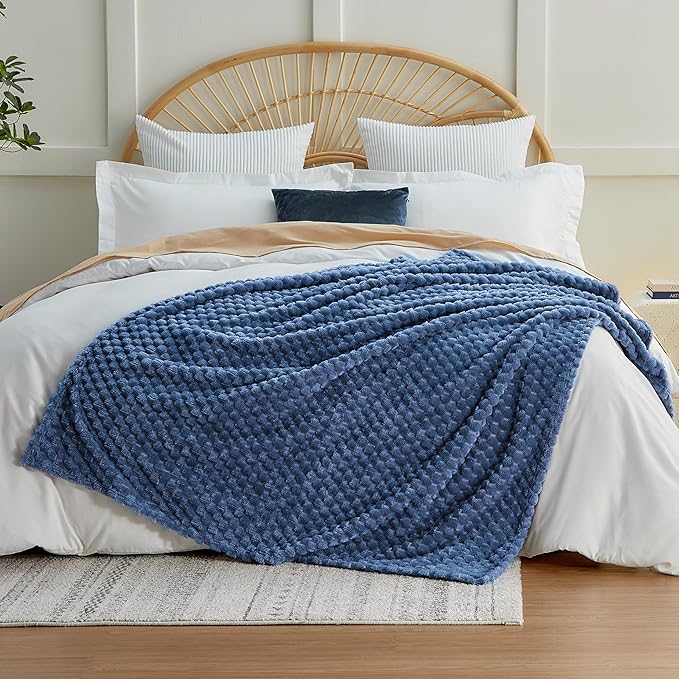 EXQ Home Gentle Soft Fleece Throw Blanket – Cozy Lightweight 3D Imitation Turtle Shell Jacquard Blanket for Couch Bed – All-Season Warm Fuzzy Flannel Blanket for Women Mom Her Gifts(84"x90",Dark Blue)