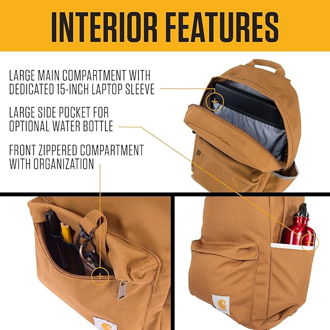 Carhartt 21L Classic Laptop Backpack, Water-Resistant Pack W/ 15" Laptop Sleeve and Organizational Compartments, Industry Red