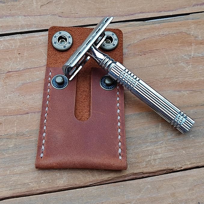 Handmade Leather Safety Razor Cover, Double Edge Head Case, Travel Protection Accessory (Brown)