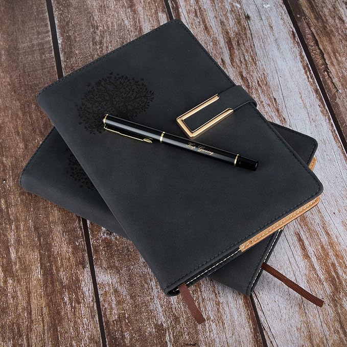 Fanery sue Tree of Life Refillable Writing Journal for Women&Men Faux Leather Hardcover Notebook A5 College Ruled 200 Lined Pages Lay-Flat Personal Diary with Pen&Magnetic Buckle (Tree of Life-Black)