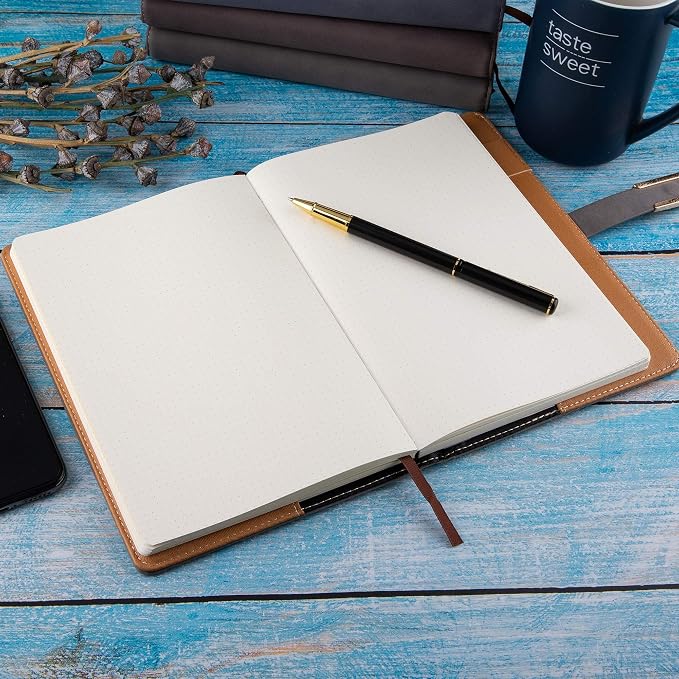 Fanery Sue Dotted Bullet Grid Journal - Dot Grid Hardcover Refillable Writing Notebook A5 Faux Leather 200 Pages Thick Paper-100gsm With Magnetic Buckle + Pen Loop (Adventure - Coffee)