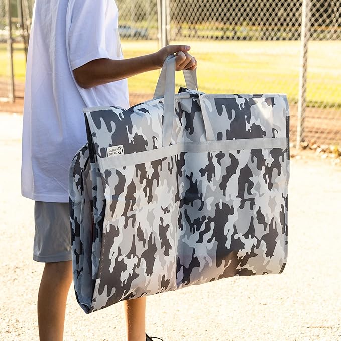Waterproof Hanging Garment Bag 40 inch Clothes Bag with Gusset, 5 Pockets & Side Zip for Dance Costumes, Sports, Skating, Theatre, Beauty Pageants, Cheer & More by Kendall Country, Camo Grey