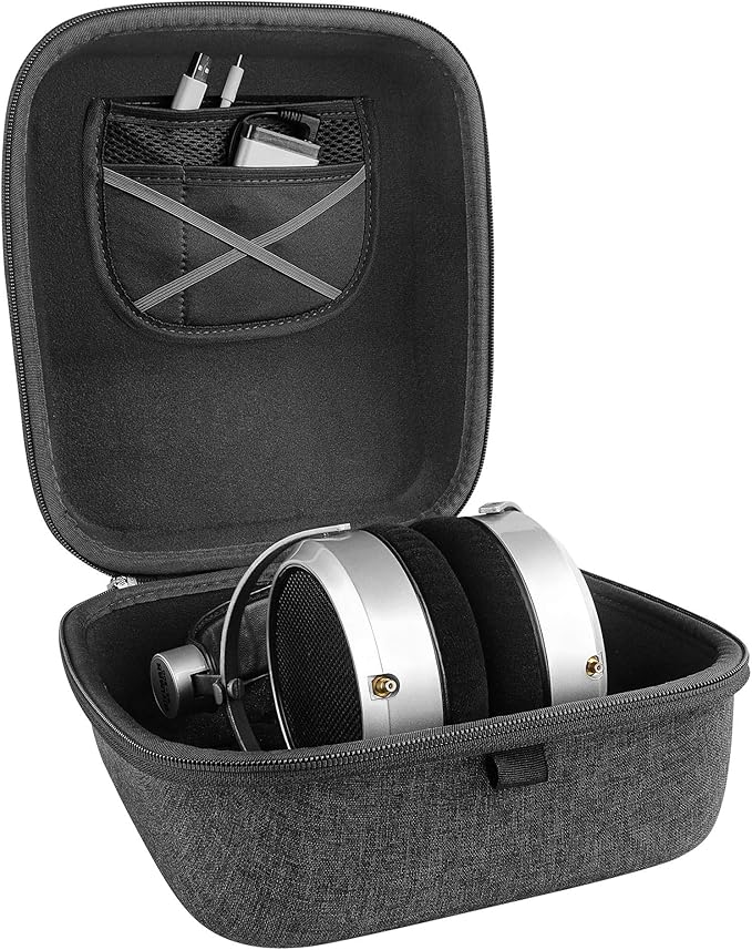 Geekria Shield Case for Large-Sized Over-Ear Headphones, Replacement Hard Shell Travel Carrying Bag with Cable Storage, Compatible with HiFiMAN HE 6se, HE 1000 Headsets (Dark Grey)