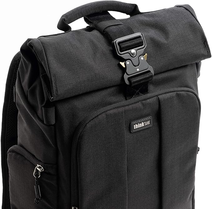 Think Tank FocusPoint 22L RollTop Camera Backpack - Asphalt Black: Expandable Travel & Camera Backpack with Laptop Sleeve, Quick Side and Back Access, Rain Cover – Versatile Photography & Travel Bag