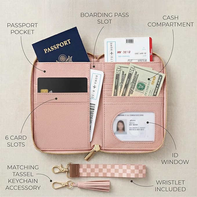 Beautiful Passport Holder for Travel with Wristlet Strap - All-in-One Wallet for Women with Card Slots and Tassel Keychain - Perfect RFID Blocking Case to Keep Your Travel Documents Organized & Safe