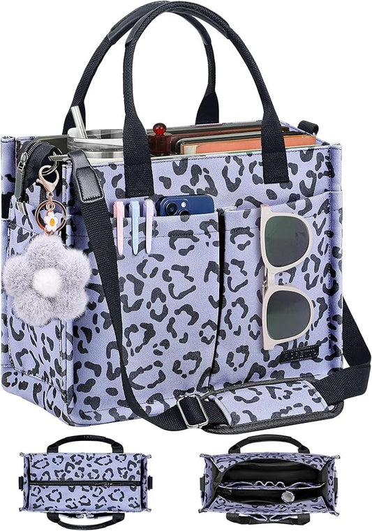 FIORETTO Womens Canvas Tote Bag Purse with Individual Compartment, Zipper Top, Reinforced Bottom & Luggage Sleeve