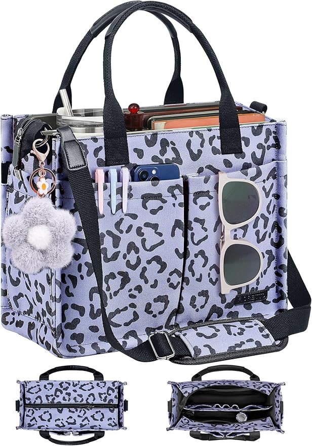 FIORETTO Womens Canvas Tote Bag Purse with Individual Compartment, Zipper Top, Reinforced Bottom & Luggage Sleeve
