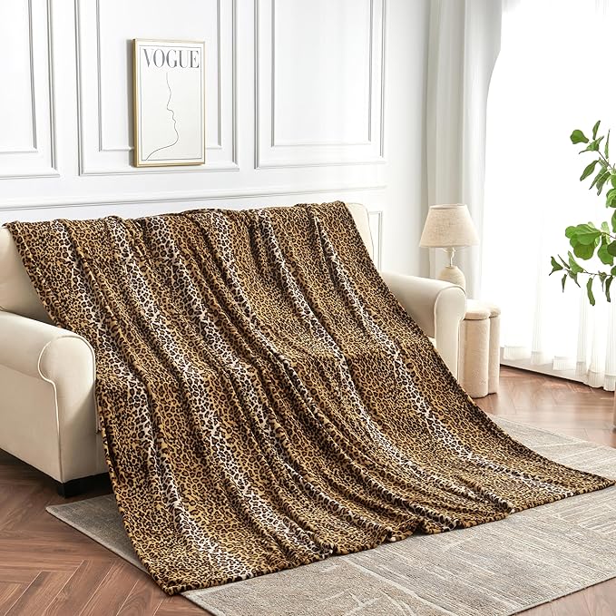 Edenleaf Fleece King Size Super Soft Cozy Leopard Print Blanket for Couch Bed, Cheetah Print Blanket for All Seasons 90"x108" (Dark Brown)