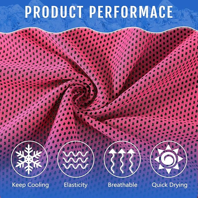Hosuly 12 Pcs Cooling Towels for Face and Neck 12 x 40 Inch Workout Towels for Gym Fast Drying Hot Weather Sweat Rag Cold Cooling Cloth with 12 Bags Athletes Sport Yoga Golf(Rose Red)