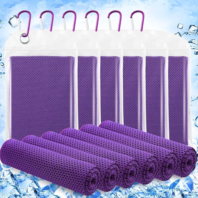 Hosuly 6 Pack Cooling Towels 40" x 12" Sport Towels, Cooling Rag for Neck and Face Ice Breathable Chilly Portable Neck Wraps for Yoga(Purple)