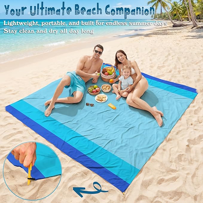 Aroveea Beach Blanket Waterproof Sandproof 1-7 Adult Oversized 78''X81''/10'X9' Lightweight Durable Compact Sand Free Beach Mat for Travel Camping Hiking Picnic Blanket
