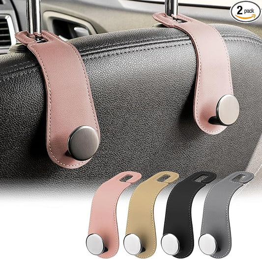 JESTOP Leather Car Seat Storage Hanger, 2 Pack Stylish Hooks for Purses Bags, Coats Umbrellas, Pink