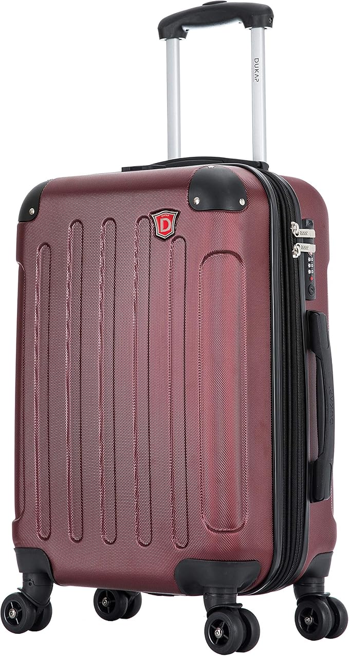 DUKAP INTELY Luggage with Integrated USB Port and Spinner Wheel | Spacious Travel Suitcase with TSA Lock and Ergonomic GEL Handle | 20 Inch Hardside Carry-On Luggage | Wine Red