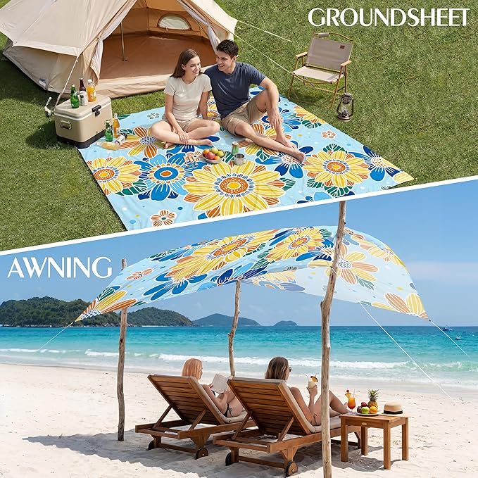 Aroveea Beach Blanket Waterproof Sandproof 1-7 Adult Oversized 78''X81''/10'X9' Lightweight Durable Compact Sand Free Beach Mat for Travel Camping Hiking Picnic Blanket