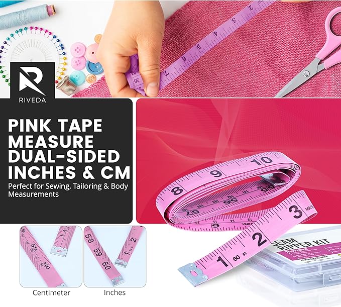 Seam Ripper Kit 7 Pcs - 1 Large, 1 Ergonomic, 2 Small Seam Rippers, Thread Cutter, Scissor, Measuring Tape - Sewing Accessories for Notions Quilting Crafts