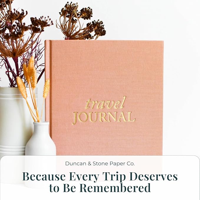 DUNCAN & STONE PAPER CO. Travel Journals - Elegant Journaling Notebook To Record All Your Travel Adventures Up To 15 Trips (Rose,110 Page)